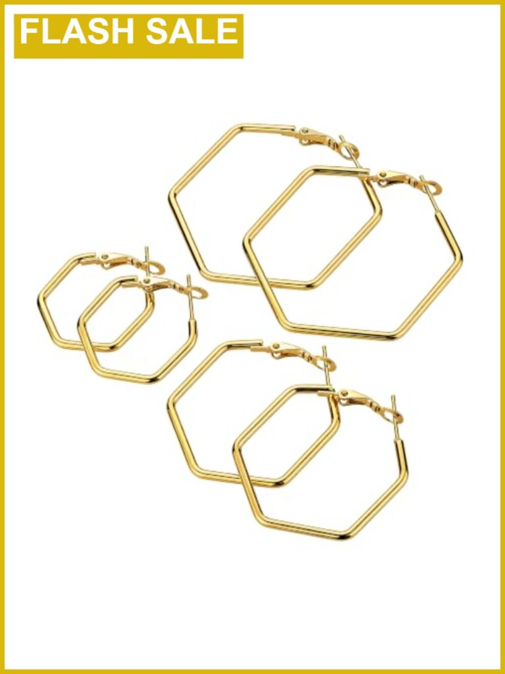 3 Pairs 14K Gold Plated Hoop Earrings, Hypoallergenic Stainless Steel Geometric